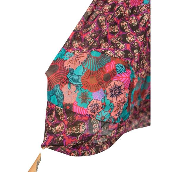 Maagi Bright Floral Mesh Maxi Skirt Tiered Swim Cover Up Beach Womens Medium - Picture 5 of 7